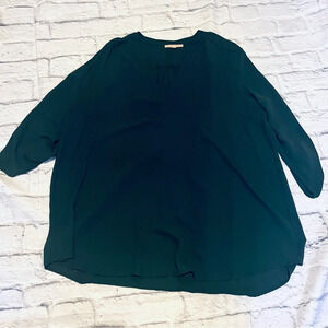 Gibson & Latimer Blouse Top V-Neck 3/4 Sleeve Casual Dark‎ Green XL